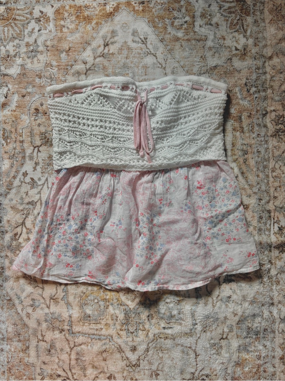 Hollister crochet babydoll strapless pink floral top